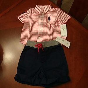 Ralph Lauren red striped polo and navy short set